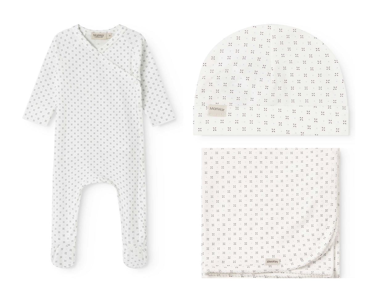 MARMAR 3PC RUBELLO DROPLET FOOTIE WITH AIKO HAT AND ALIDA BLANKET