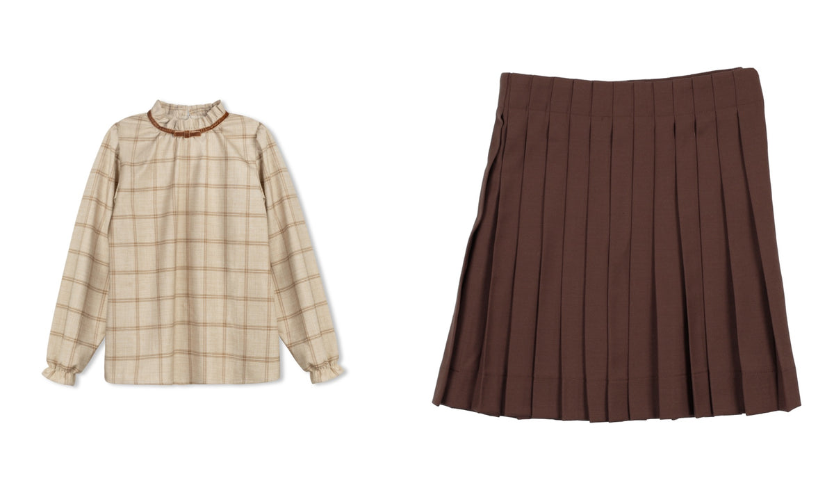 ELLE RAE 2PC PLAID BLOUSE WITH PLEATED SKIRT