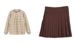 ELLE RAE 2PC PLAID BLOUSE WITH PLEATED SKIRT