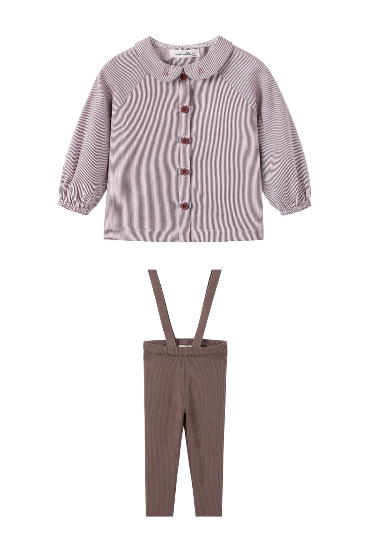 NOU NELLE 2PC STRIPED BLOUSE WITH KNIT SUSPENDER PANTS