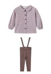 NOU NELLE 2PC STRIPED BLOUSE WITH KNIT SUSPENDER PANTS