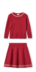 COPENHAGEN COLORS 2PC RUFFLE TRIM KNIT TOP WITH KNIT TENNIS SKIRT
