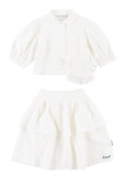 LOUD APPAREL 2PC RUFFLE POCKET BLOUSE WITH TIERED SKIRT