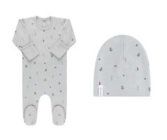 ElYS&CO. 2PC NAUTICAL PRINT FOOTIE + BEANIE SET