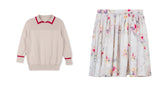 ONE CHILD 2PC TILLY POINTELLE COLLARED SWEATER WITH FLORAL PRINT SKIRT