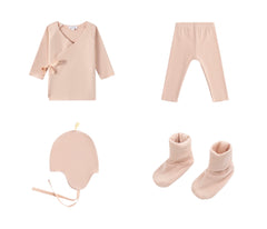 OUBON 4PC FLEECE WRAP TOP, BOTTOM, BONNET WITH BOOTIES SET