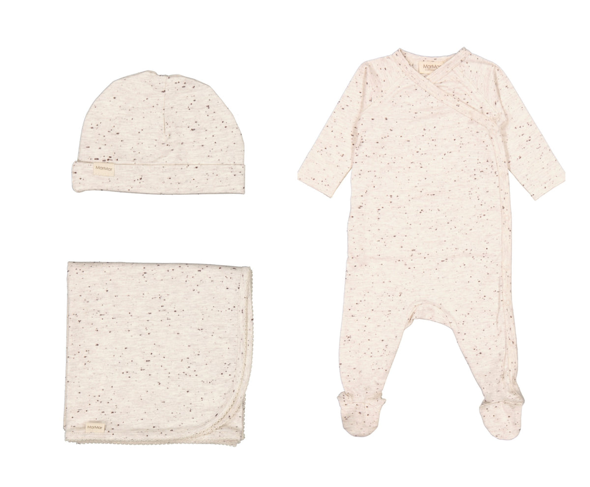 MARMAR 3PC SPECKLED RUBETTA FOOTIE, RUBETTA HAT & BLANKET