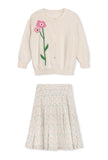 ONE CHILD 2PC GARDEN BIG FLOWER CARDIGAN WITH PLEATED MIDI SKIRT