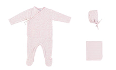 BEBE ORGANIC 3PC IDRA LEVES PRINT WRAP FOOTIE, WITH BONNET & BLANKET SET