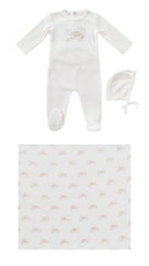 KIPP BABY 3PC CAROUSEL FOOTIE+BONNET+SWADDLE SET