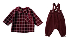 BABE AND TESS 2PC TAZIO CHECKED BLOUSE WITH CLEMENTINA OVERALL