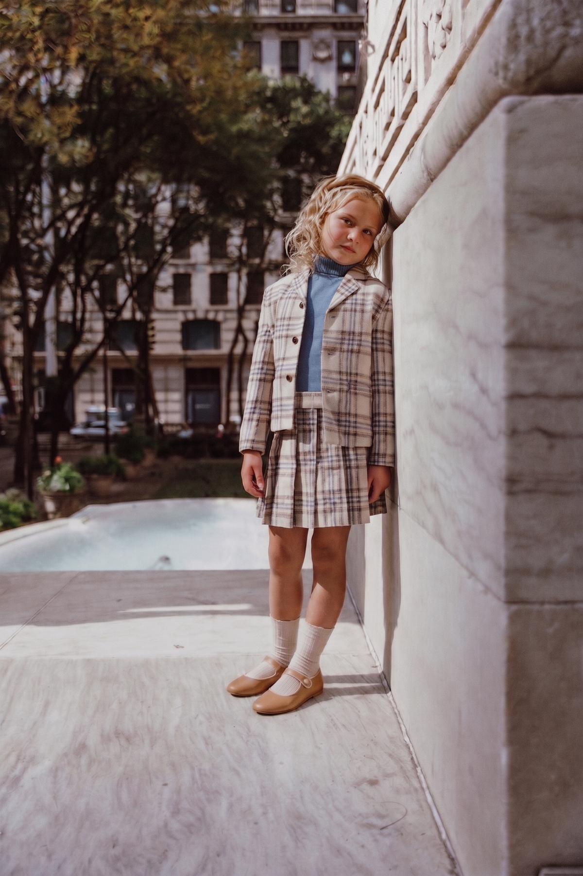 COCO BLANC 3PC TURTLE NECK,PLEATED BLAZER  WITH PLAID SKIRT
