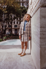 COCO BLANC 3PC TURTLE NECK,PLEATED BLAZER  WITH PLAID SKIRT