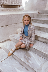 COCO BLANC 3PC TURTLE NECK,PLEATED BLAZER  WITH PLAID SKIRT