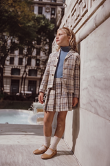 COCO BLANC 3PC TURTLE NECK,PLEATED BLAZER  WITH PLAID SKIRT