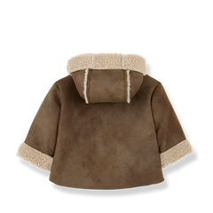 1+IN THE FAMILY FAUX SUEDE SHEARLING LINED POCKET HOODED JACKET