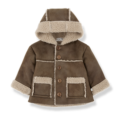 1+IN THE FAMILY FAUX SUEDE SHEARLING LINED POCKET HOODED JACKET