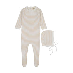 MEMA KNITS 2PC STRIPE FOOTIE WITH BONNET