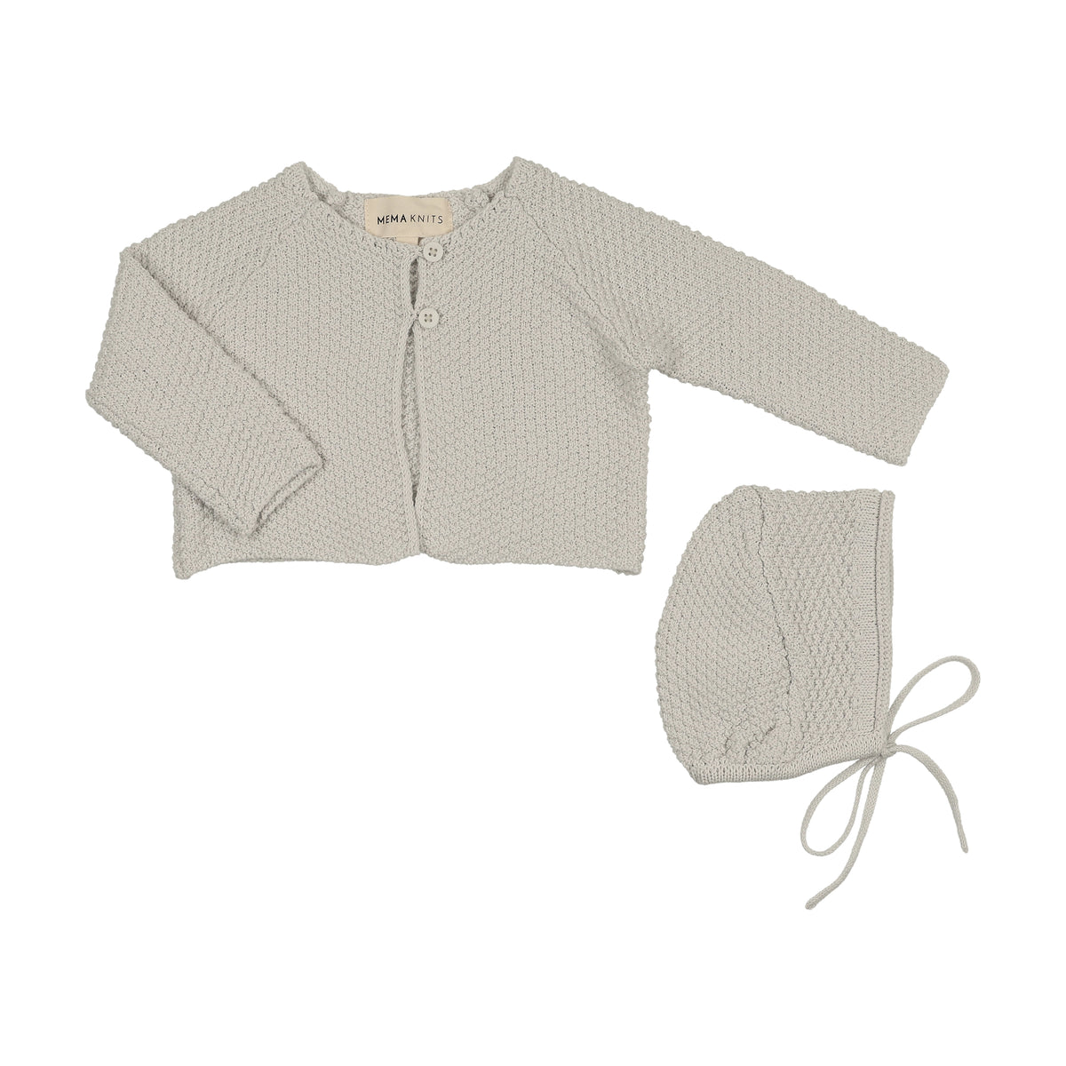 MEMA KNITS 2PC WAFFLE KNIT CARDIGAN WITH BONNET