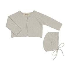 MEMA KNITS 2PC WAFFLE KNIT CARDIGAN WITH BONNET