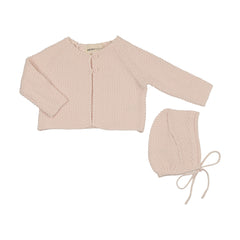 MEMA KNITS 2PC WAFFLE KNIT CARDIGAN WITH BONNET