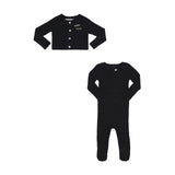 LITTLE PARNI 2PC RIBBED FOOTIE WITH RHINESTONE CARDIGAN