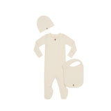 LITTLE PARNI 3PC LOGO FOOTIE, HAT AND BIB SET