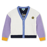 KENZO COLORBLOCK KNITTED CARDIGAN WITH KENZO FLOWER ON BACK