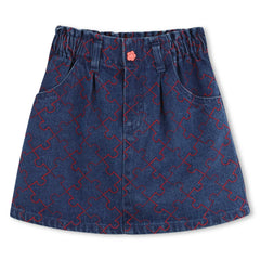 KENZO ALL OVER RED TOPSTITCH PUZZLE PIECE DENIM SKIRT