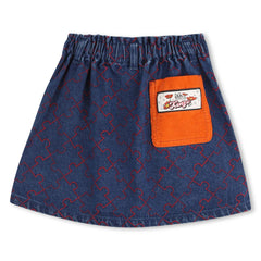 KENZO ALL OVER RED TOPSTITCH PUZZLE PIECE DENIM SKIRT