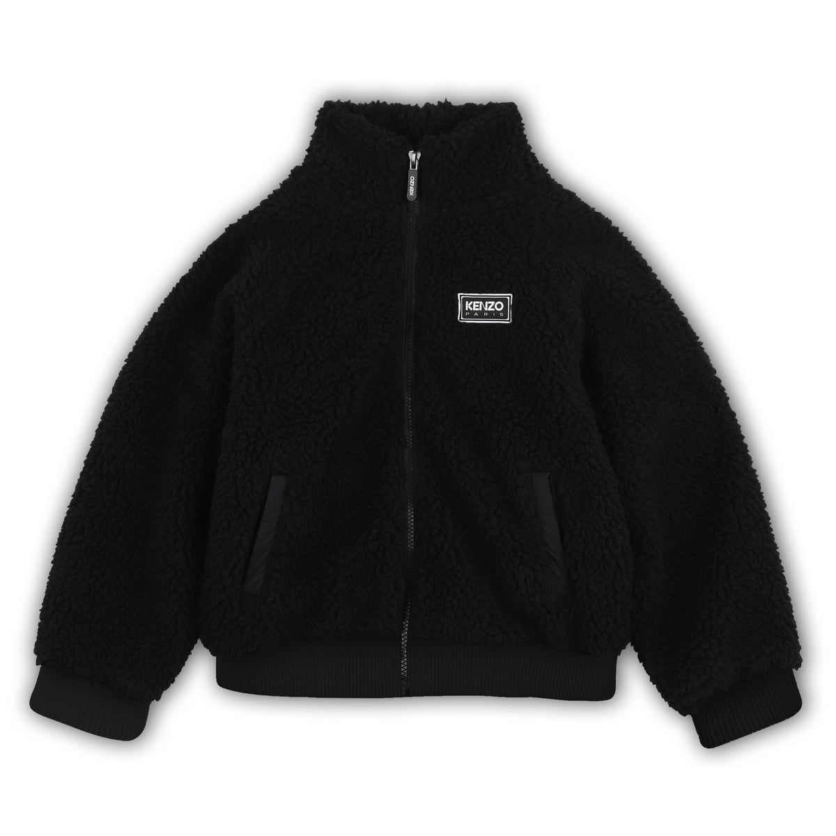 KENZO HIGH NECK FRONT ZIP SHEARLING JACKET