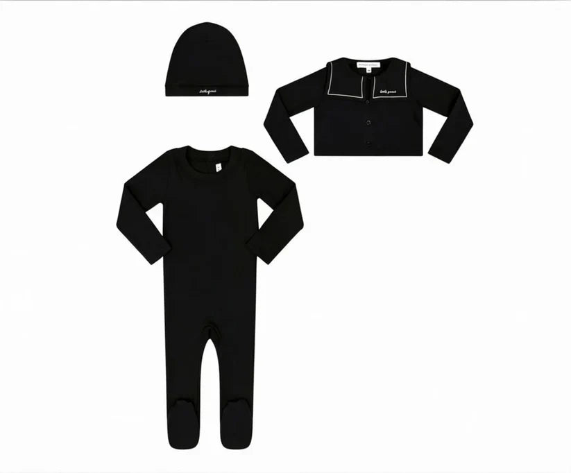 LITTLE PARNI 3PC FOOTIE, CARDIGAN WITH BEANIE SET