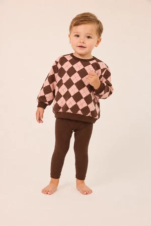 LITTLE PARNI 2PC ARGYLE SWEATSHIRT WITH LEGGINGS SET