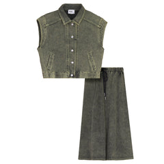 KIX 2PC WASHED DENIM TOP WITH SKIRT SET