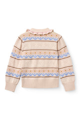 COPENHAGEN COLORS FLOWER DETAIL KNIT COLLAR POINTELLE TOP