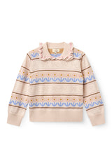 COPENHAGEN COLORS FLOWER DETAIL KNIT COLLAR POINTELLE TOP