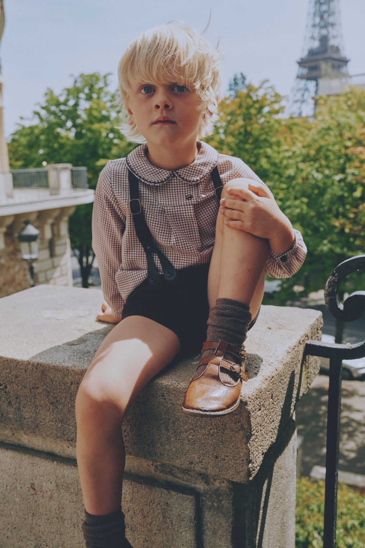 MADELEINE 2PC CHECKED SHIRT WITH OVERALLS