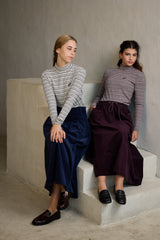 HEV 2PC STRIPED MOCKNECK TOP WITH CORD TIE SKIRT