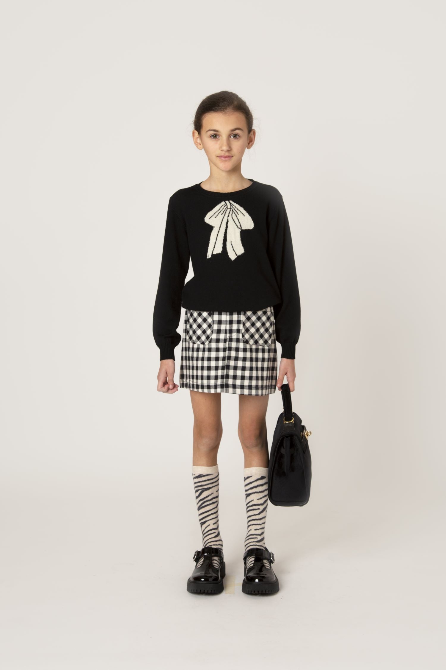 PICCOLA LUDO LAIA KNIT SWEATER WITH BIG IVORY BOW