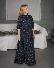 COSMOSOPHIE ALIDA RUFFLE FLOWER PRINT MAXI DRESS