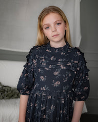 COSMOSOPHIE ALIDA RUFFLE FLOWER PRINT MAXI DRESS
