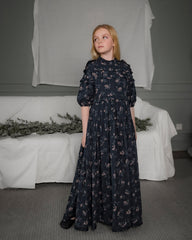 COSMOSOPHIE ALIDA RUFFLE FLOWER PRINT MAXI DRESS