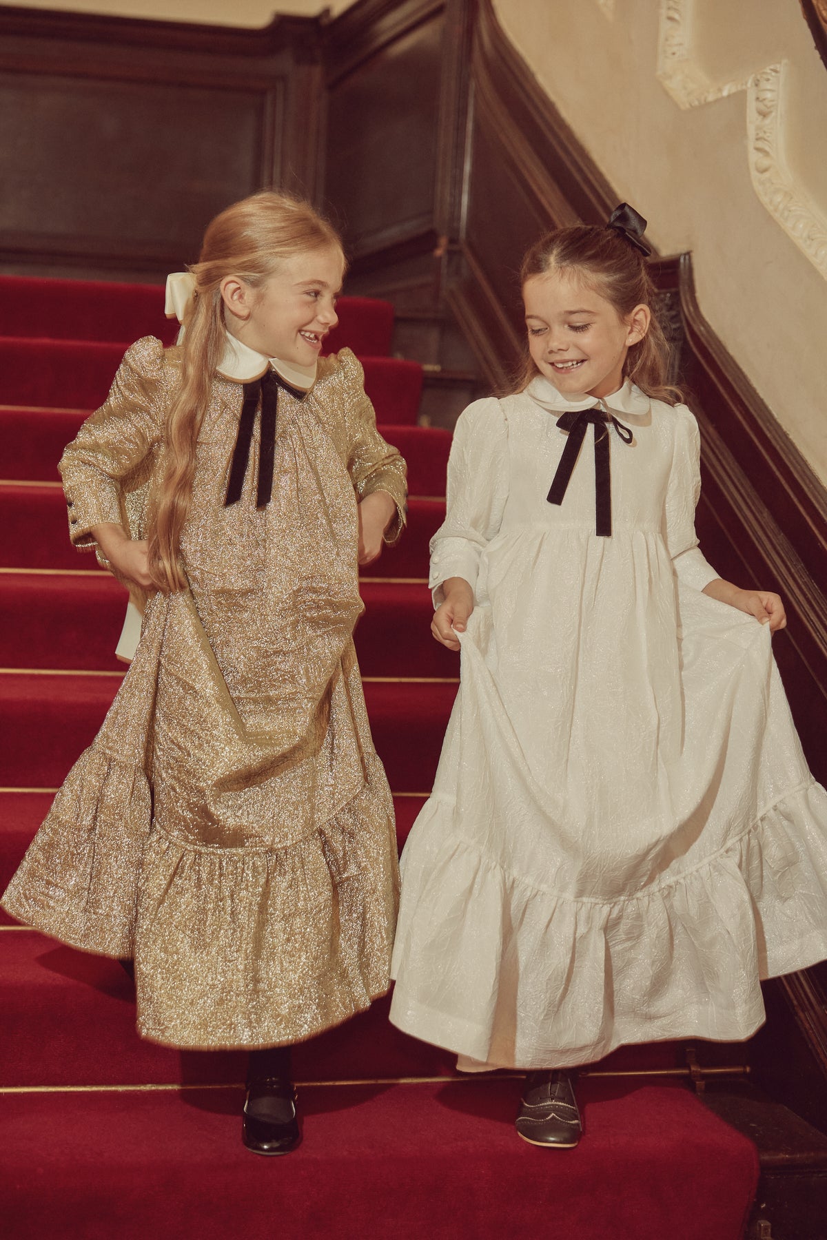 JOUET VELVET BOW WITH COLLAR BROCADE MAXI DRESS