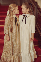 JOUET VELVET BOW WITH COLLAR BROCADE MAXI DRESS