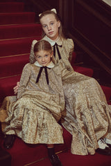 JOUET VELVET BOW WITH COLLAR BROCADE MAXI DRESS