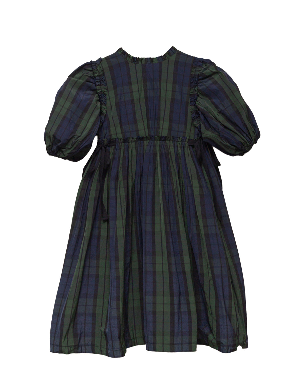 COSMOSOPHIE LOLA RUFFLE TRIM SIDE TIES PLAID PUFF SLEEVE DRESS