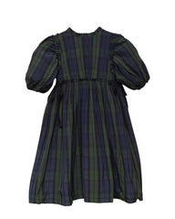 COSMOSOPHIE LOLA RUFFLE TRIM SIDE TIES PLAID PUFF SLEEVE DRESS