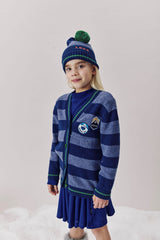 LOUD APPAREL "GSTAAD" EMBROIDERED MOTIF PATCH STRIPED CARDIGAN