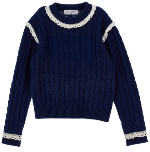 PHILOSOPHY LONG SLEEVE CABLE KNIT SWEATER WITH LACE TRIM
