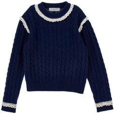 PHILOSOPHY LONG SLEEVE CABLE KNIT SWEATER WITH LACE TRIM